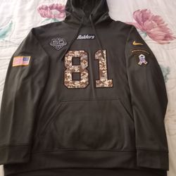 Raiders New Men's Tim Brown Salute To Service Hooded Sweater With 50th Year Patch 