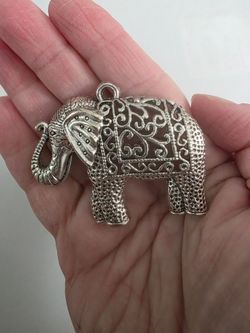 Large Silver Elephant Pendant Charm