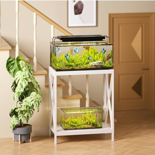Fish Tank Stand for 10-20 Gallon Aquarium White, Metal Frame
