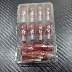 Long Winter Christmas Coffin Long Press-On Nails 