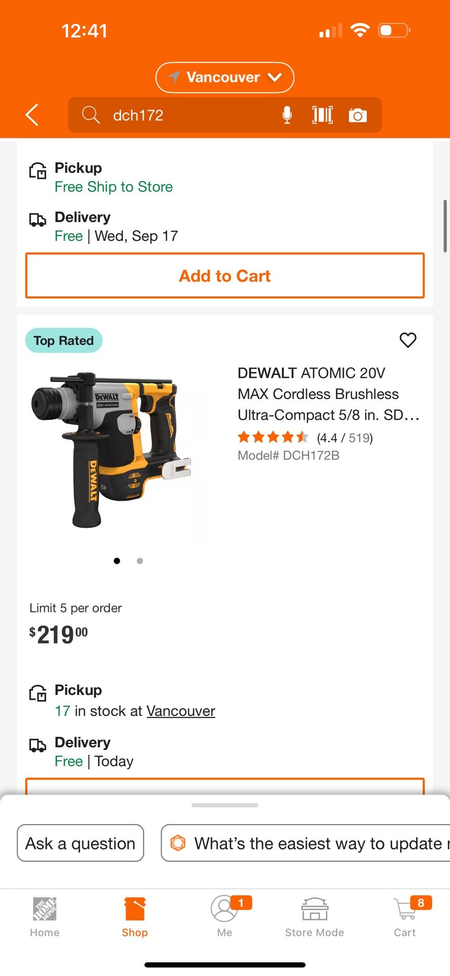 DEWALT ATOMIC 20V MAX Cordless Brushless Ultra-Compact 5/8 in. SDS Plus Hammer Drill (Tool Only) 