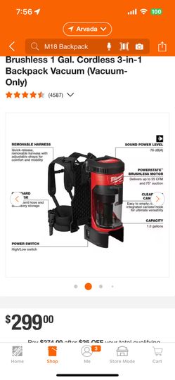 Milwaukee M18 Fuel Backpack Vac