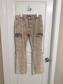 Slim Gusset Acid Wash Cord Flare Cargo Pants