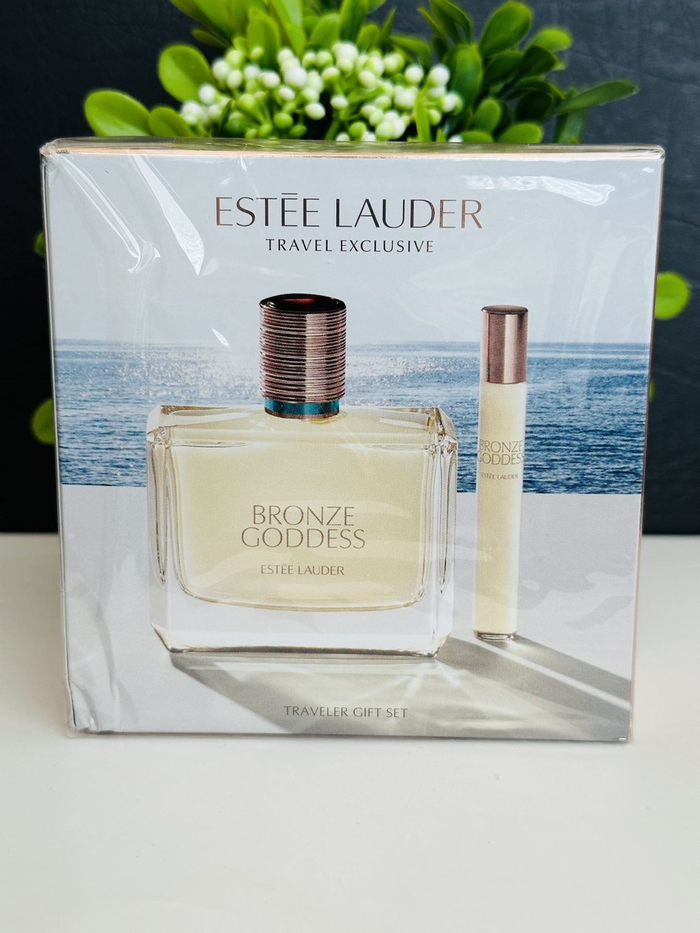 Estée Lauder Bronze Goddess Perfume Full Size + Travel Size Gift Set.