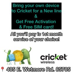 Bring your own device to Cricket on Wetmore Rd. for a New line & get Free activation & Free SIM card!