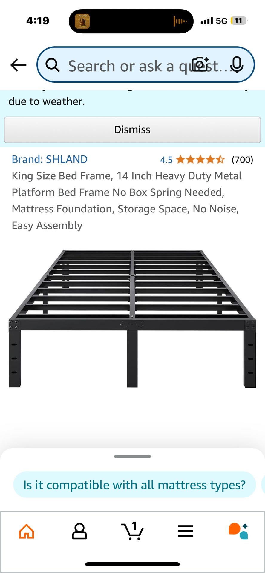 King Platform Metal Bed Frame
