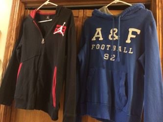 Jordan zip up jacket size youth XL $20, Abercrombie & Fitch Hoddie Size M $20