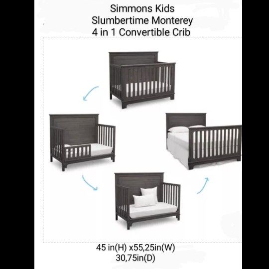 Brand New Simmons Kids Slumbertime Monterey 4 In 1 Convertible Crib