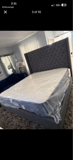 New Gray Tufted Upholstered Bed Frame Cal-king