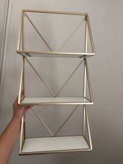 3-tier White/Gold Floating Shelves - Wall Mounted Shelf