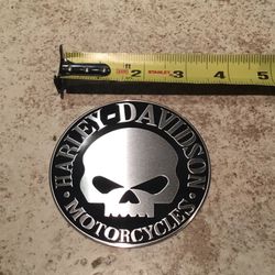 Harley Davidson Motorcycle Emblem Metal Decal Willie G Skull Black & Stainless