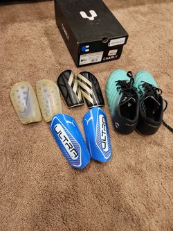Full set of soccer shin guards and shoes.  $15 per shin guard  and $25 for shoes.