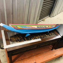 Vintage Beautiful Large Raplica Of Senegalese Pirogue “Fishing Boat” HandMade And Painted 