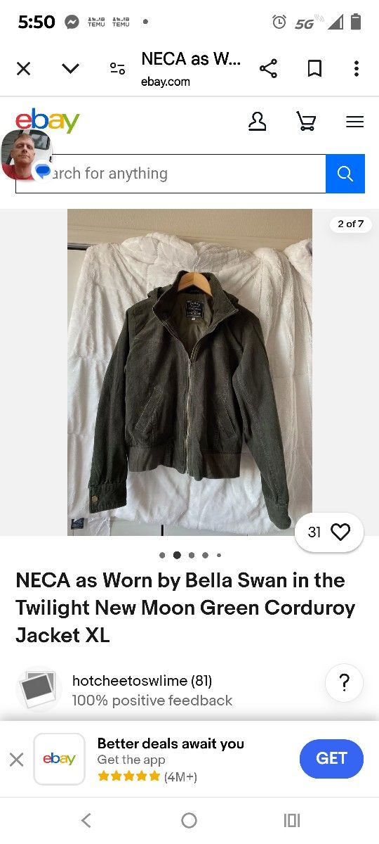 Special Bella Swan Green Corduroy Jacket From The New Moon Movie