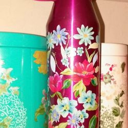 NEW W/O PACKAGE PINK FLORAL PIONEER WOMAN STAINLESS STEEL WATER BOTTLE 