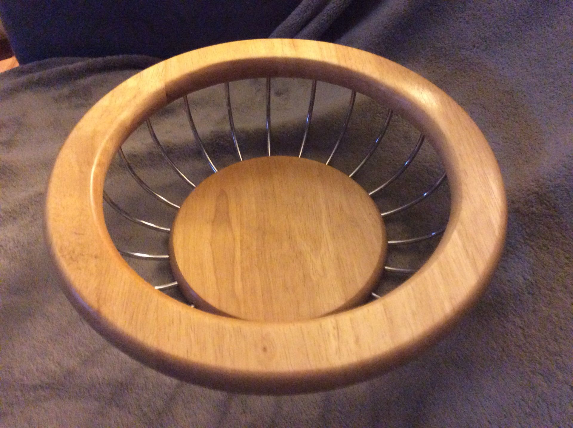Wood and metal basket bowl