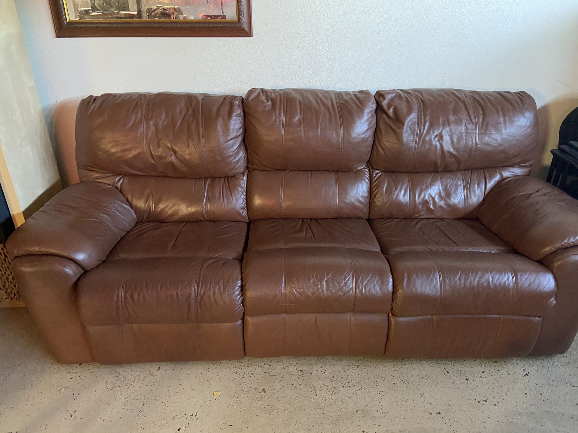 Leather Reclining Couch & Recliner ( Free Foot Rest )
