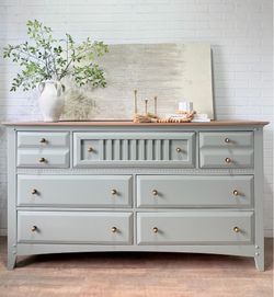 Vintage Wooden Dresser 7 Drawer Sage Green