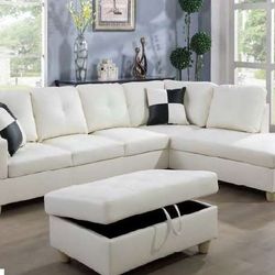Brand New Box White Faux Leather Sectional Special