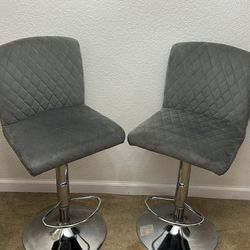 Pair of Grey Velvet Diamond Stitched Bar Stools