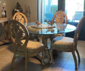 Round Glass Top Dining Table with 4 Chairs