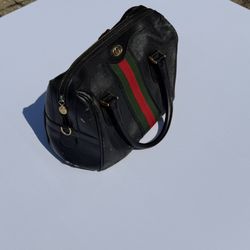 Vintage Gucci Black Web Stripe Boston Bag Green Red Stripe – AS IS