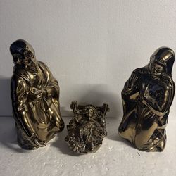 Atlantic Mold Handmade Ceramic Nativity Set 17” Gold Glaze 3pc