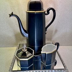 1950’s Mid-Century, Ernest Soln RARE Black Ceramic 3 Piece Coffee Set 