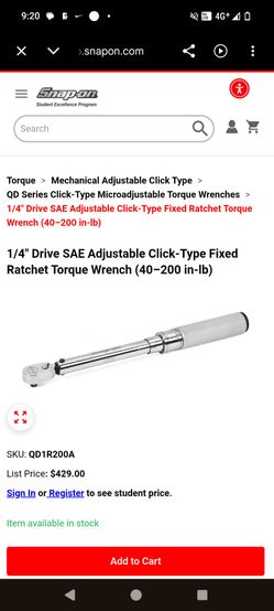 Snap on 1/4 inch clock style ratchet