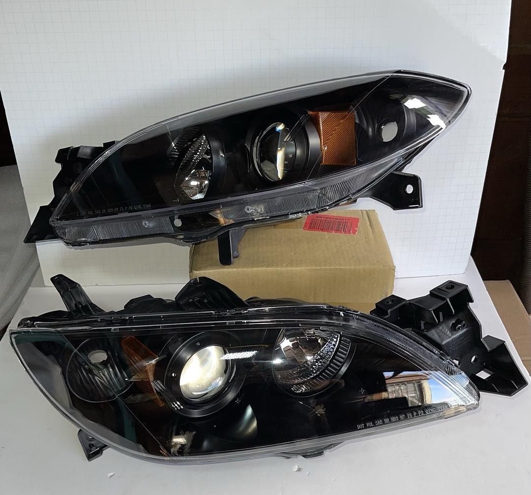 2004 To 2009 Mazda 3 Sedan 4 Door Headlights Black Amber Luces Negras Micas Focos Calaveras