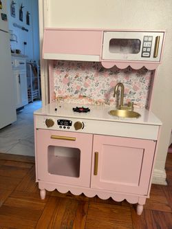 Pink Wooden Kids Play Kitchen Set