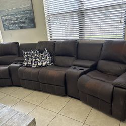 Leather Brown Reclining Sofa