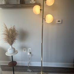 Gold Floor Lamps Mid Century 3-Light Globe Standing Lamp Tall Pole Floor Light with Frosted Glass