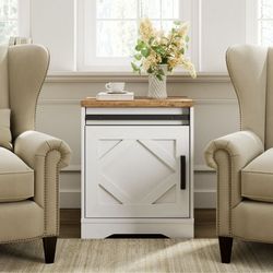  24.3"H End Table, Farmhouse Side Table with Drawer & Cabinet, Wood Bedside Table Nightstand for Living Room Bedroom, Cream White $60