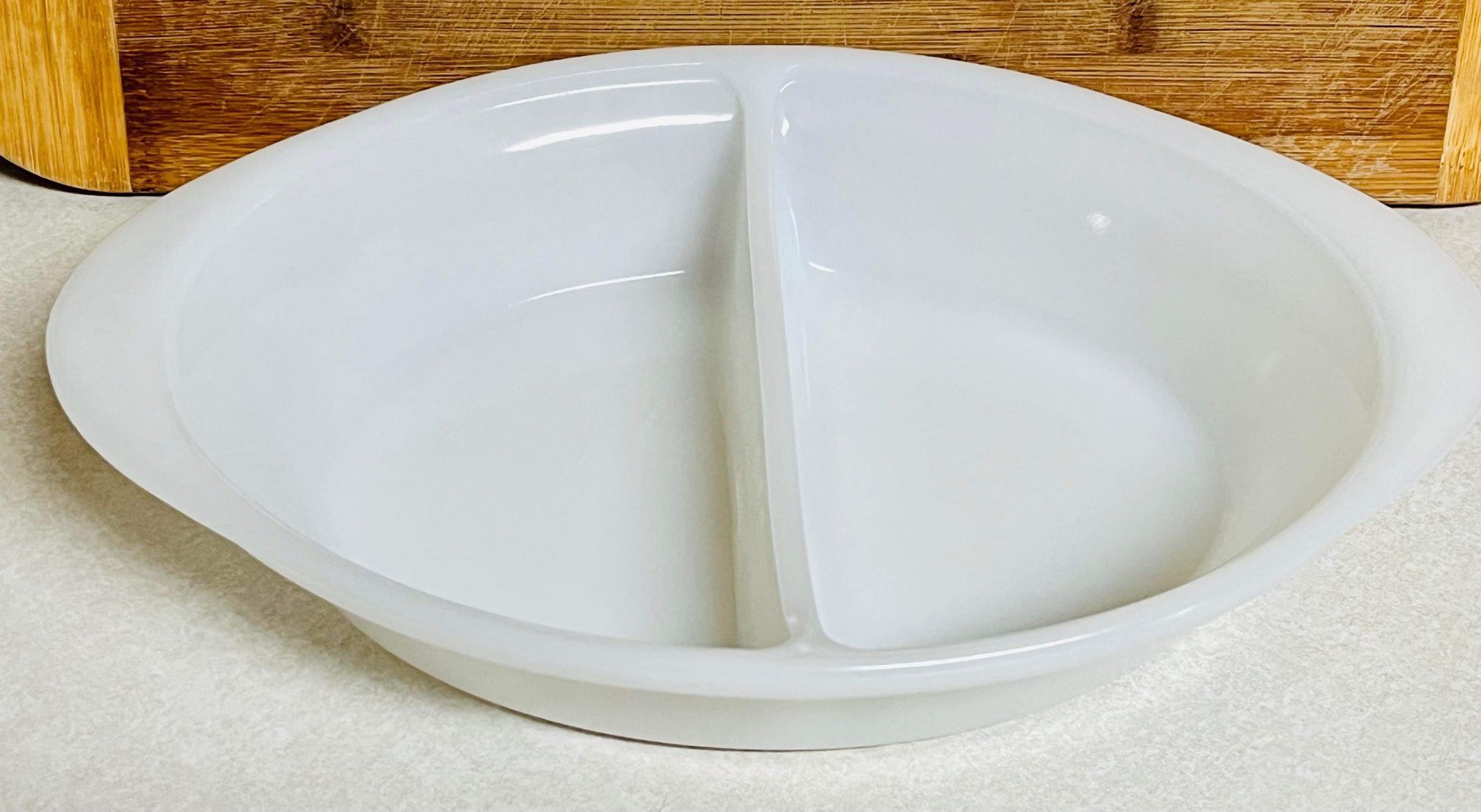 Vintage Glasbake Milk Glass Divided Oval Casserole Dish