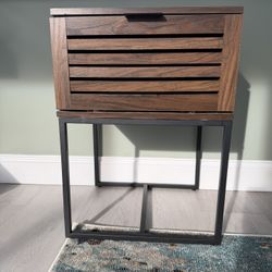 18" Slat-Door Modern Industrial Nightstand in Dark Walnut