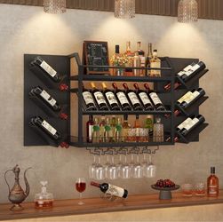 Wall-Mounted Wine Rack with Glass Holder