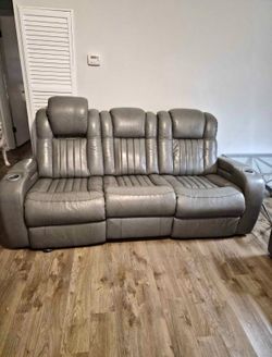 Grey electric sofa and loveseat