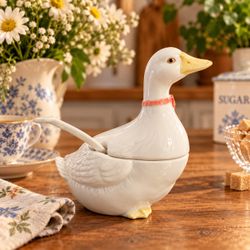 Ceramic Duck Sugar Bowl with Spoon