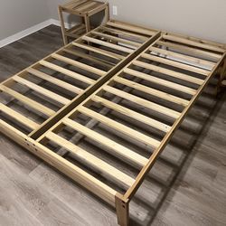 Solid Wood Poplar Queen Bed Frame and Night Stands, Mattress and Bedding