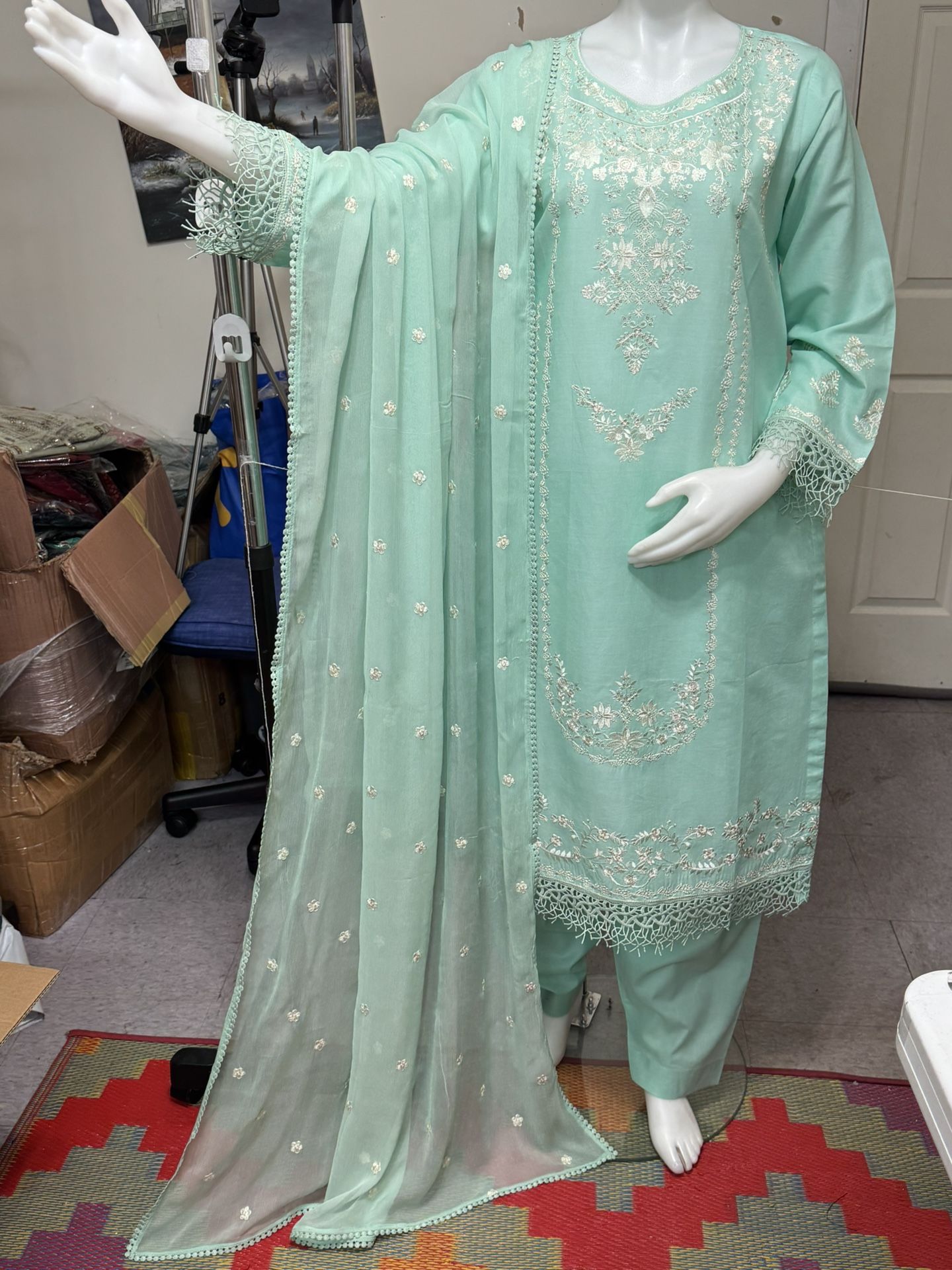 Pakistani Cotton Embroidered Dress Chiffon Dupatta