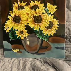 Beautiful Sunflower Glass Plate And Or Presented On A Wall Or Can Be Presented On A Plate Holder Beautiful P  Great Quality Se