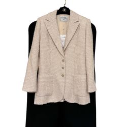 Chanel 2024 Cruise Cotton & Linen Tweed Ecru & Pink Jacket New Ref.  P76690 V68654 NU995