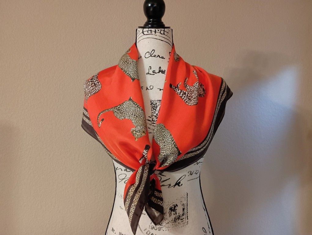 Red Orange Leopard Cheetah Print Scarf