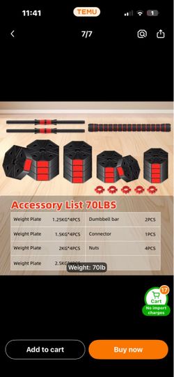 Adjustable weight set 20-70 lbs