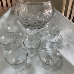 Vintage Glass Grape Punch Bowl 