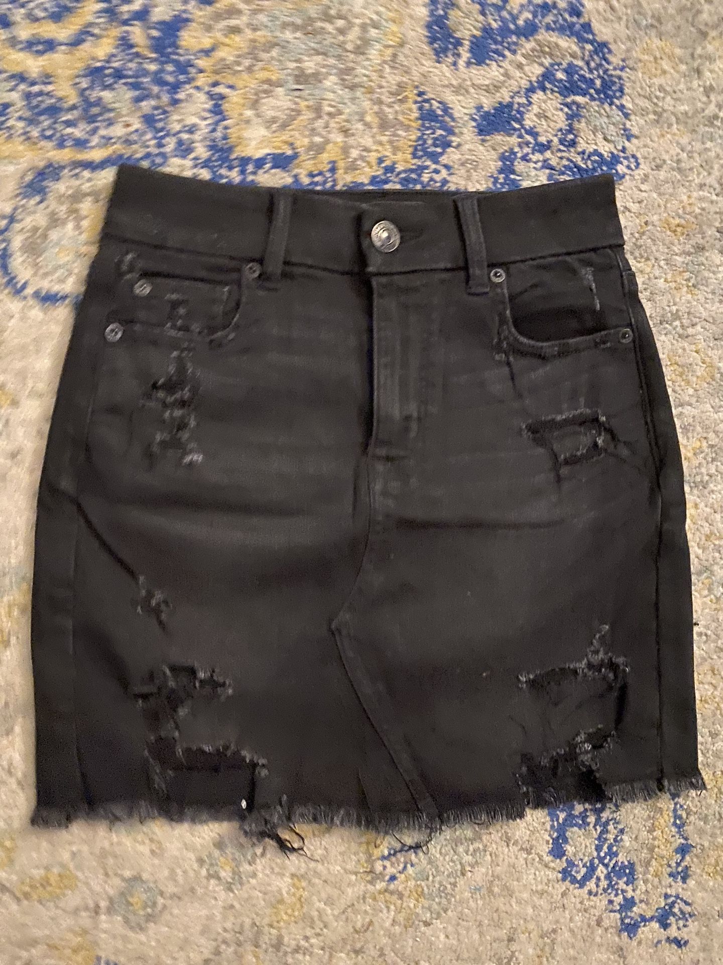 American Eagle Black Fall Mini Jean Skirt