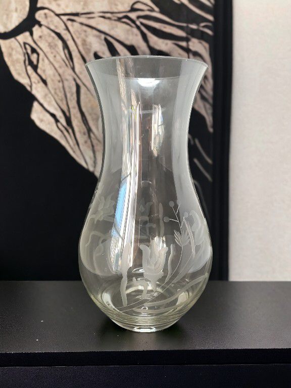 Vintage Etched Flower Glass Vase
