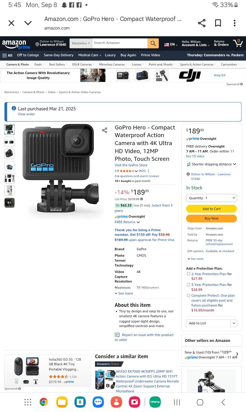 GoPro Hero - Compact Waterproof Action Camera with 4K Ultra HD Video, 12MP Photo, Touch Screen
