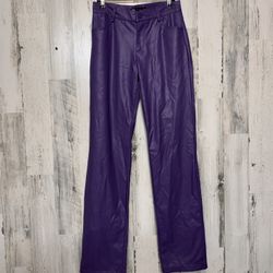ZARA Purple Faux Leather High Rise Straight Leg Pants Women’s Size Small S